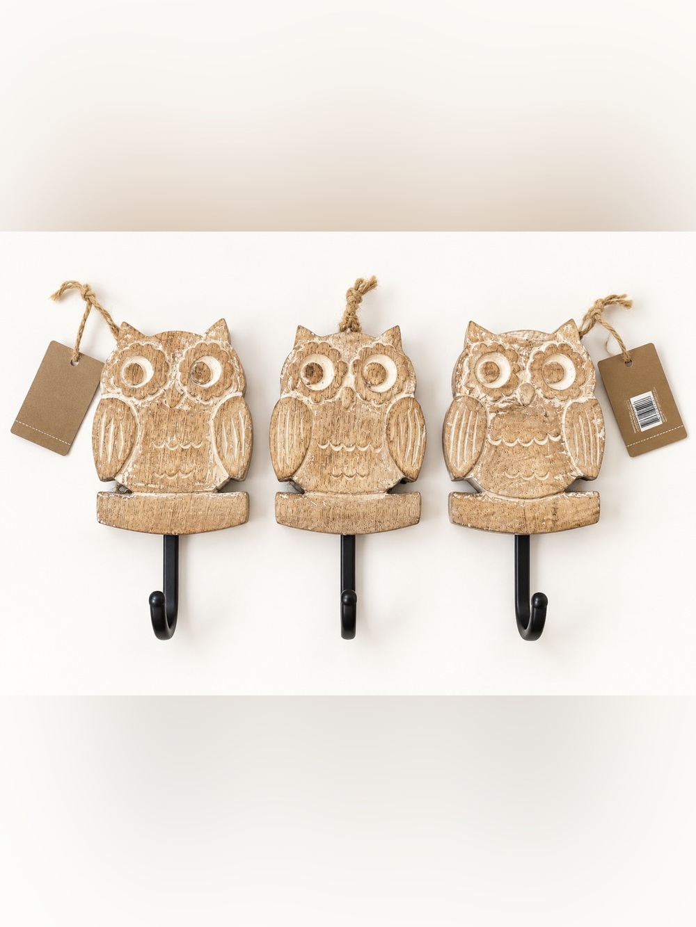 Pier 1 Rustic Owl Wall Hooks - Beige Wood Finish